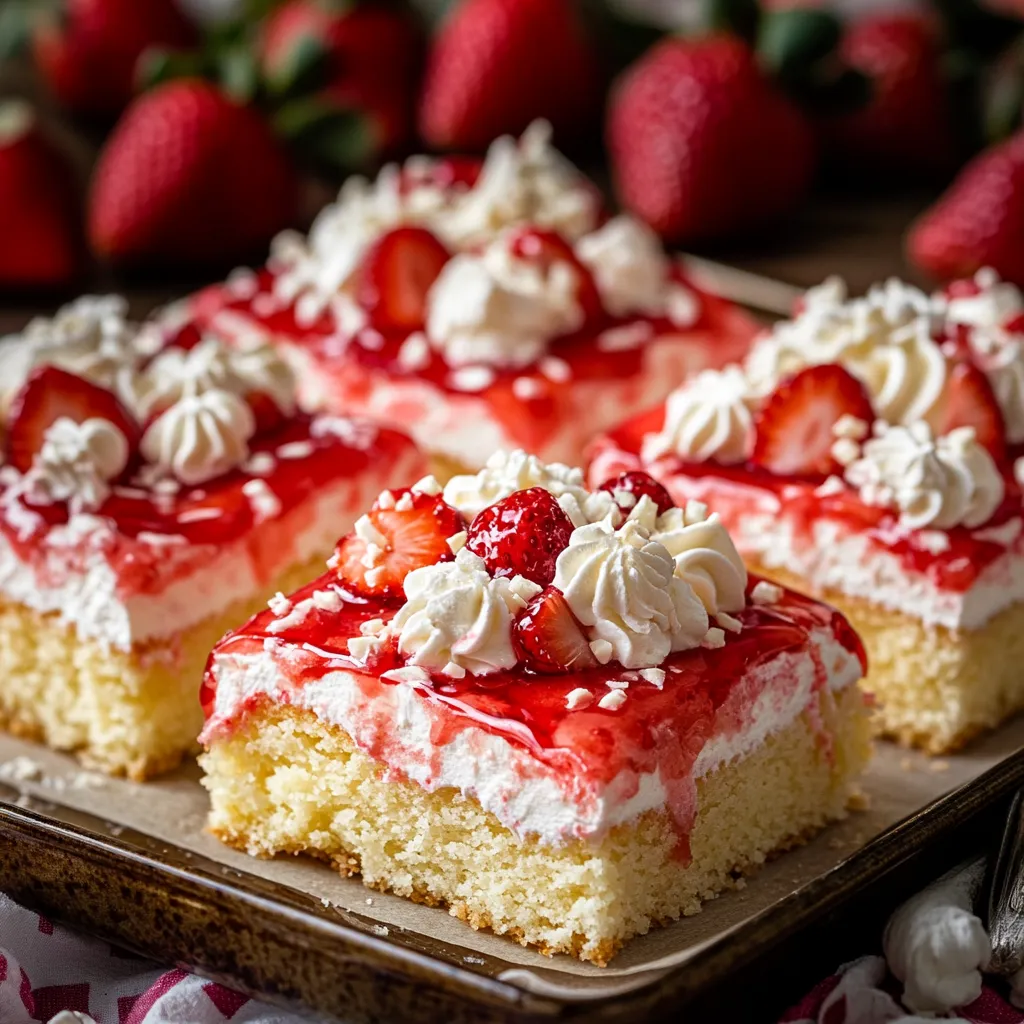 A plate of cake with strawberries and whipped cream.