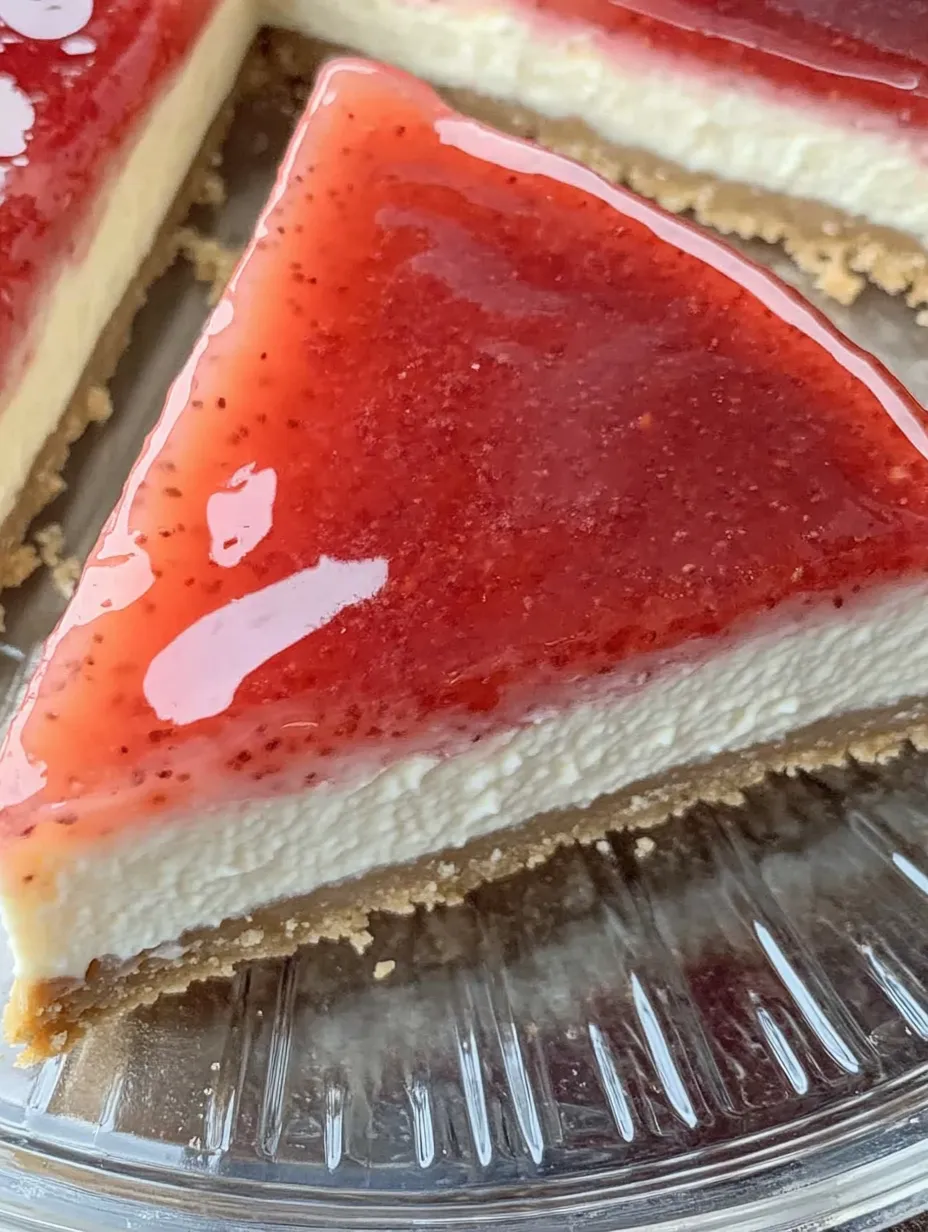 A slice of cheesecake with a red sauce on top.