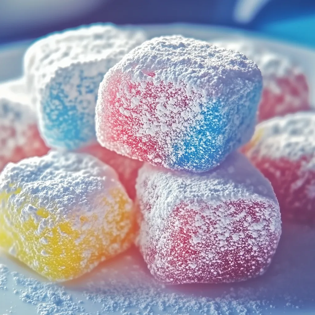 Eine Platte mit sechs verschiedenen Farben von Kugelchen, die alle mit weißem Zucker bedeckt sind.