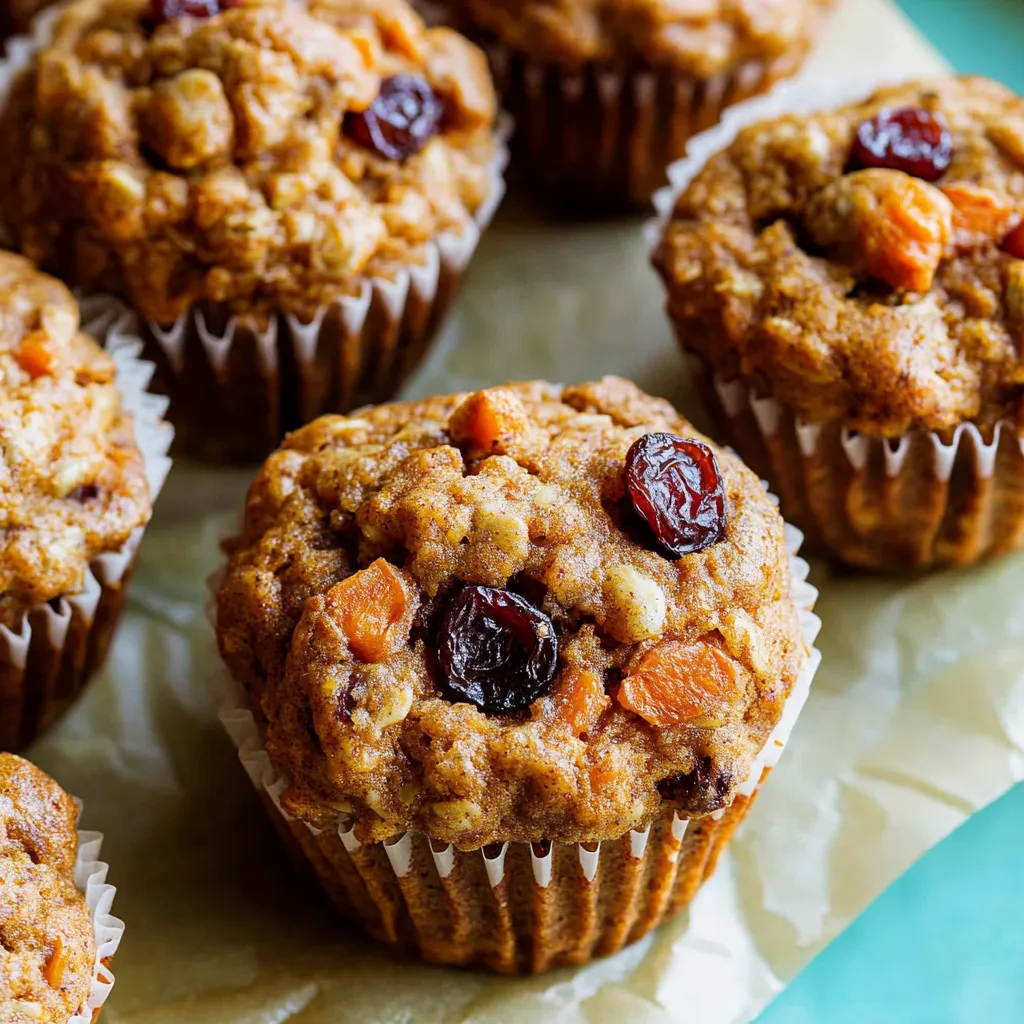 Ein Teller mit verschiedenen Muffins, darunter Morning Glory Muffins, die mit Früchten und Gewürzen zubereitet sind.