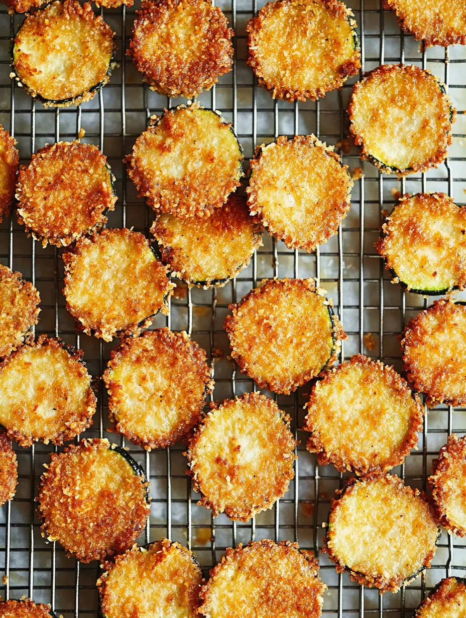 Eine Anzahl von Zucchini-Parmesan-Chips auf einem Teller.