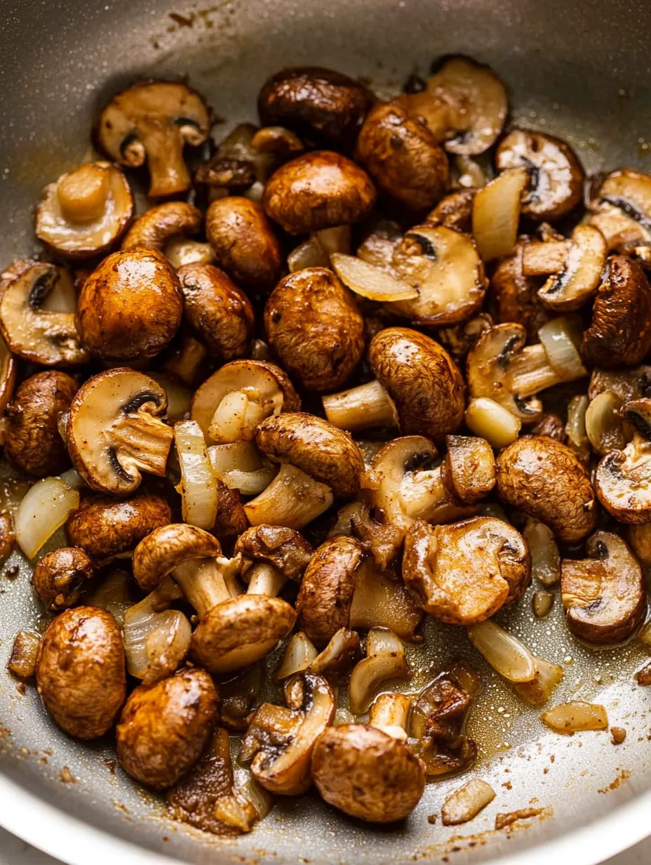 Eine Schüssel mit Mushrooms und Zwiebeln.