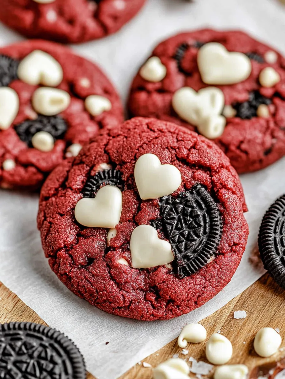 Eine rote Oreo-Kreuzchen-Konfekt mit weißen Schokoladenschaumküssen.