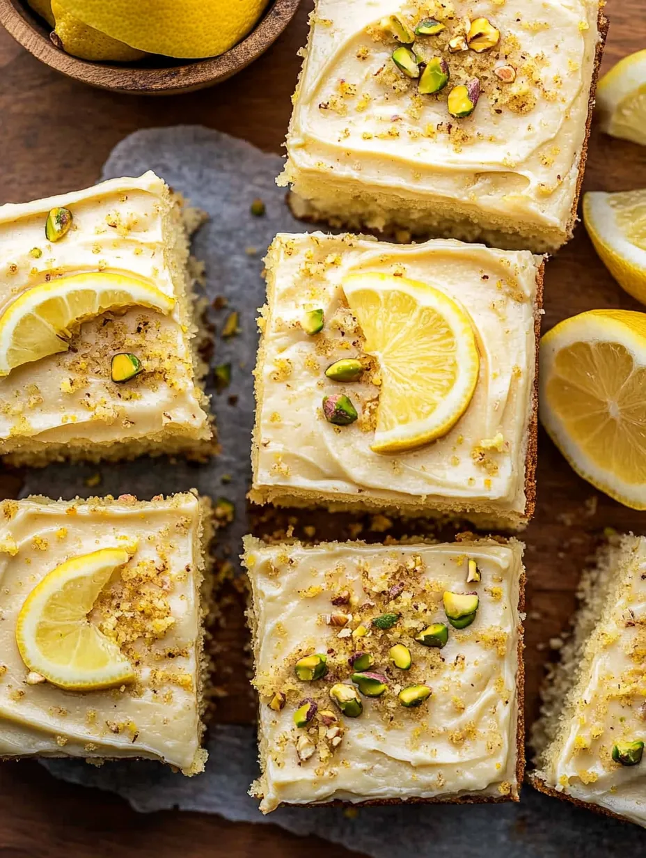 Eine Tafel mit verschiedenen Cake-Stücken, die mit Zitrusfrüchten wie Zitronen und Mandarinen garniert sind.