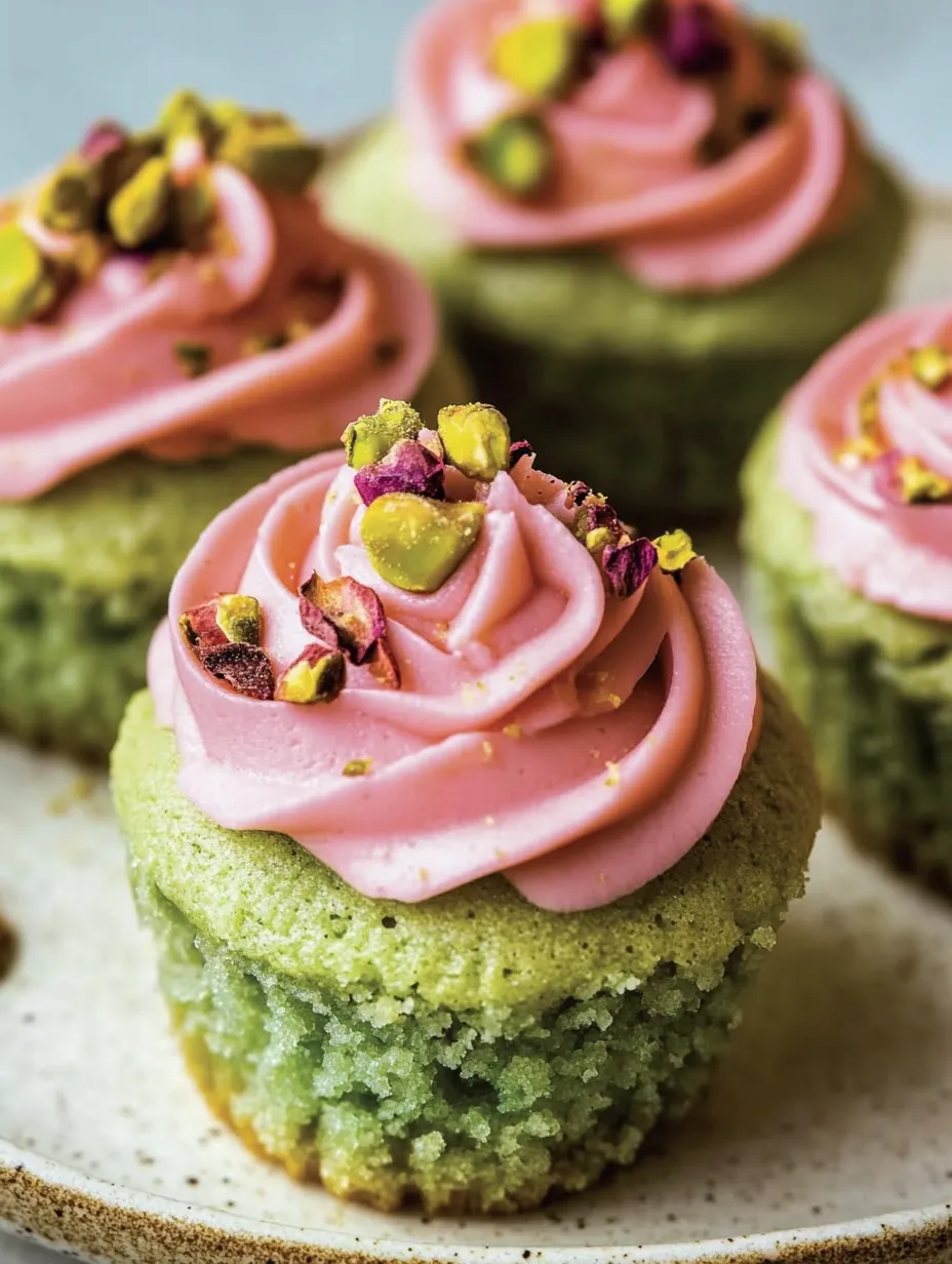 Ein kleiner, grün-pinker Cupcake mit einer Pink-Purpur-Füllung und einer Pink-Purpur-Schaumtopping.