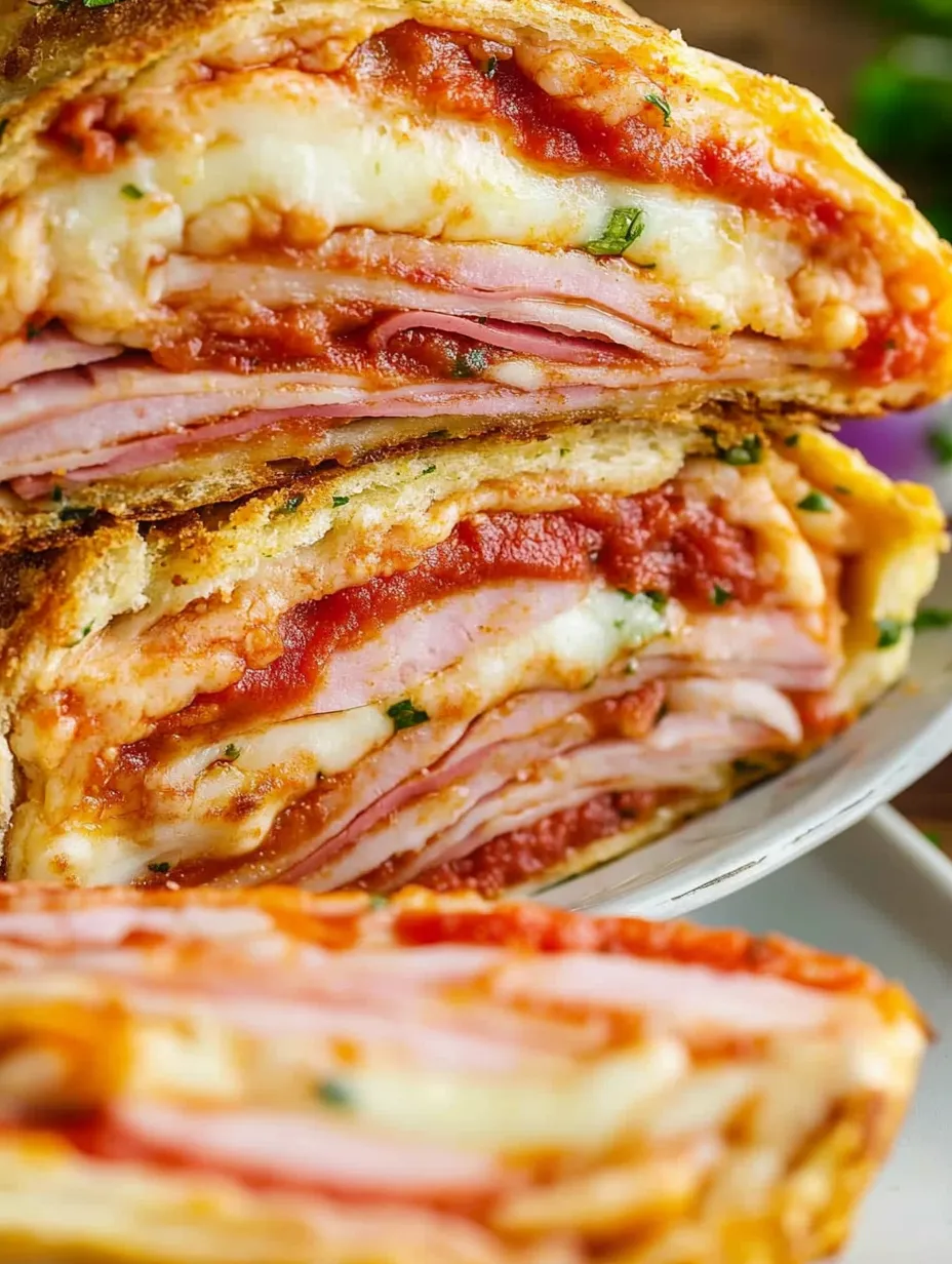 Eine halbe Sandwich mit Käse und Tomaten auf einem Teller.