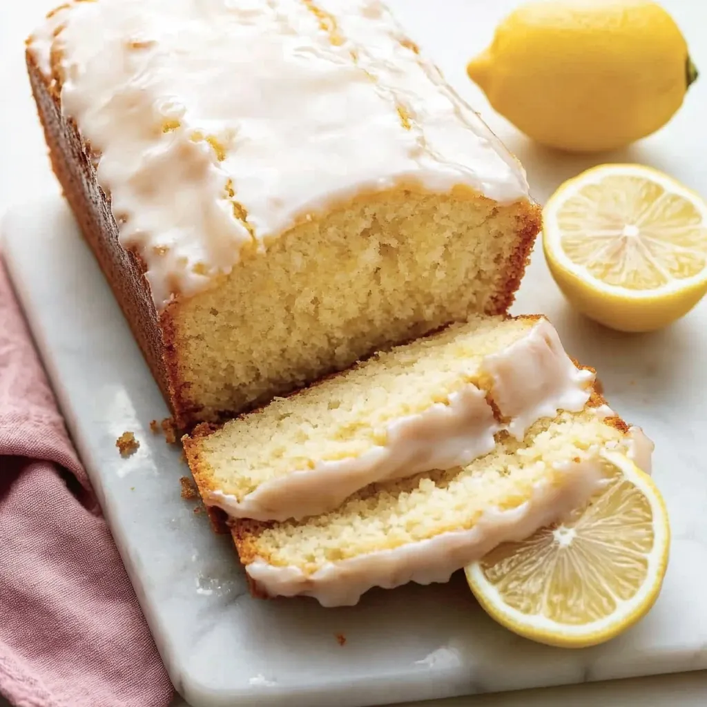 Ein Stück Kuchen mit einer Schicht von Zitronen und Vanille.
