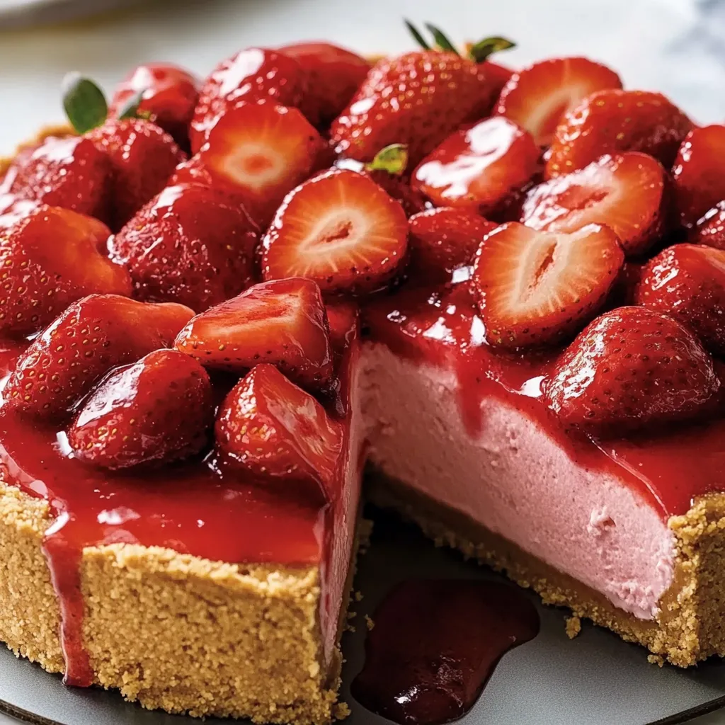 Eine Strawberry-Kuchen-Schicht mit Strawberries und einer Schicht aus Strawberry-Jello.