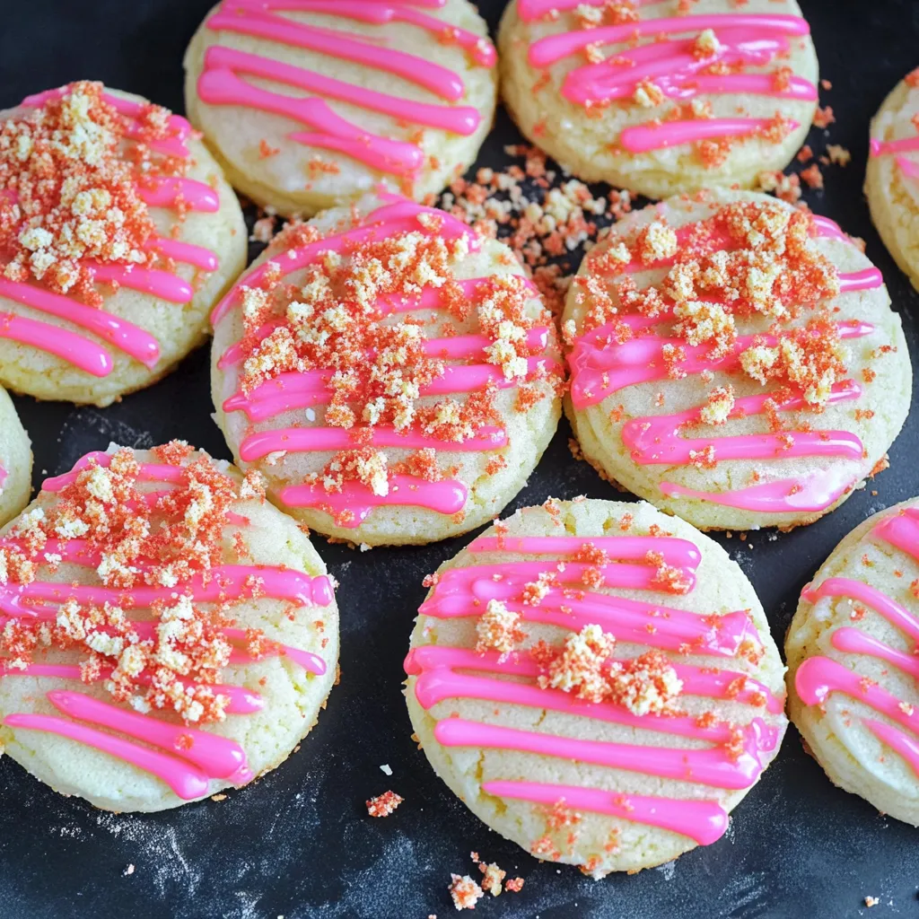 Eine Schicht aus Pink-Farbigen Zutaten, die auf einem Dessert-Backwerk aufgebracht werden, das mit Pink-Farbigen Zutaten geschmolzen wird.