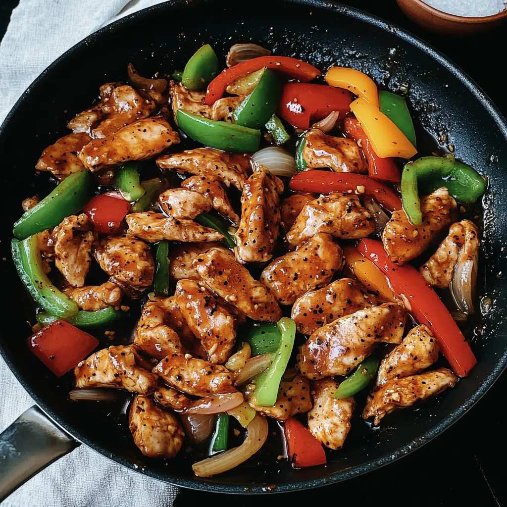 Ein schwarzes Wok mit einer Mischung aus Gemüse, darunter Paprika, Zwiebeln und Chili, wird in einem Topf auf einem Tisch präsentiert.