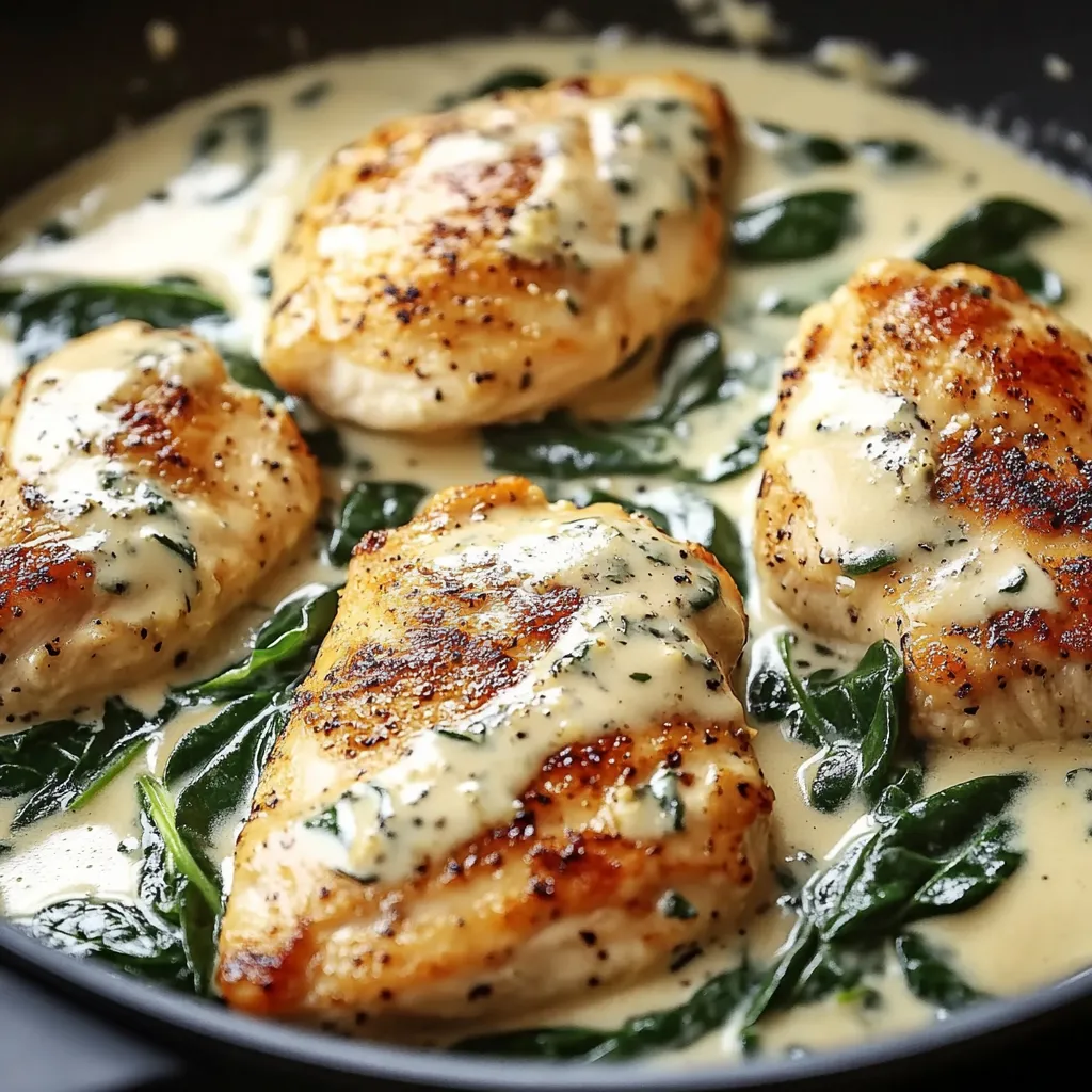 Eine Schüssel mit gegrillten Chicken-Bällchen, die mit Spinat und Sauce garniert sind.