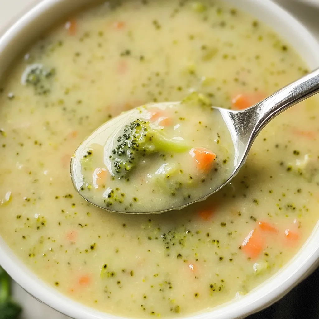Ein Schalen mit einer cremigen Suppe, die mit Brokkoli und Karotten garniert ist.