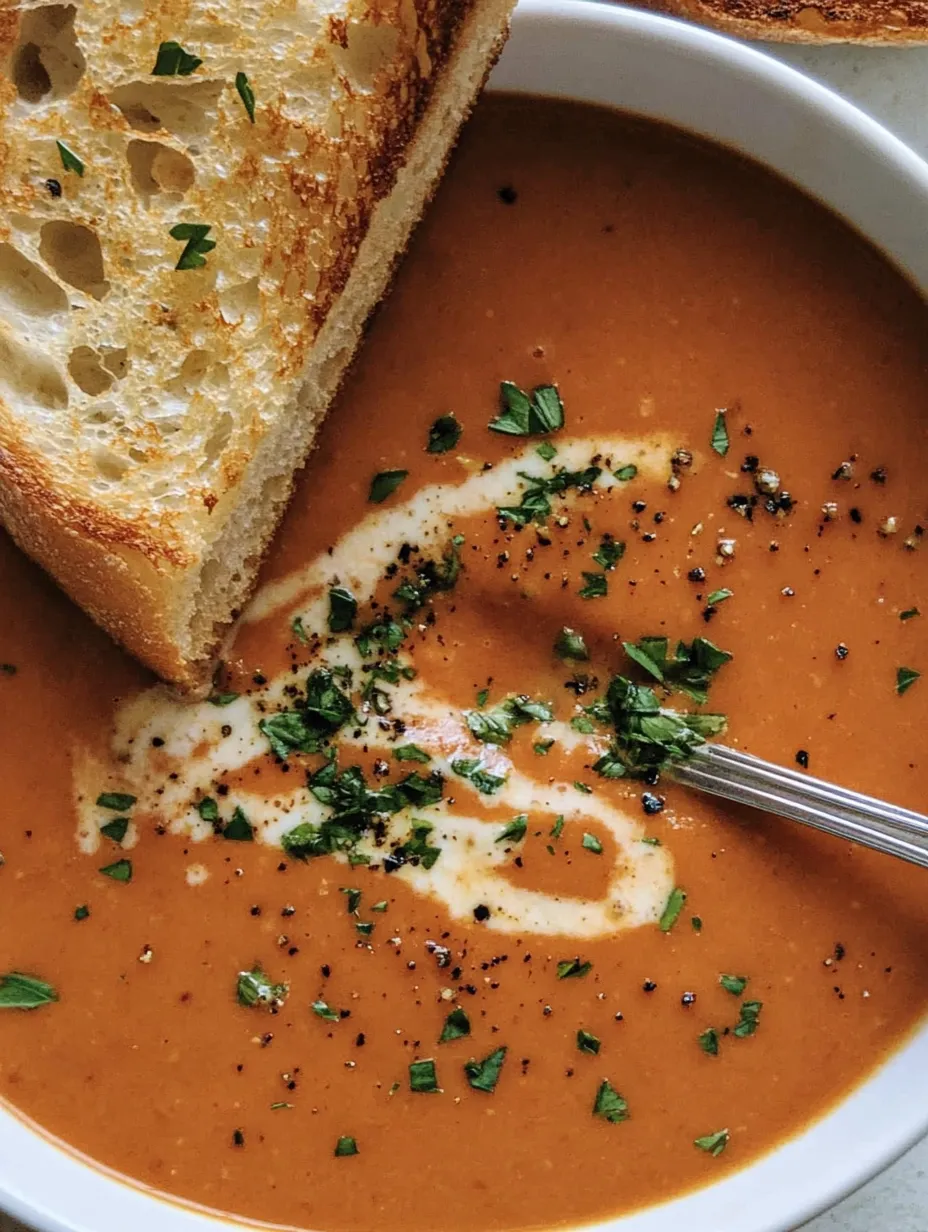 Ein Glas Tomato Soup mit einer Brotstange darin.