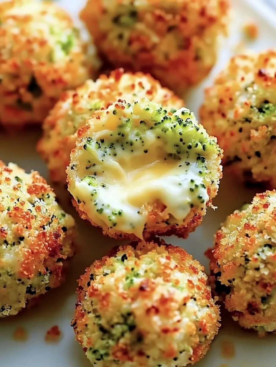 Eine Gruppe von Baked Broccoli Cheese Balls auf einem Teller.