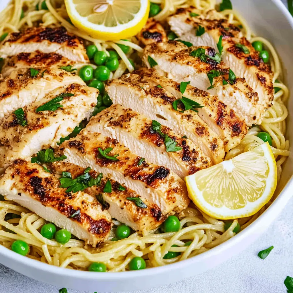 Ein Schalen mit Pasta, Lemon und Zwiebeln.