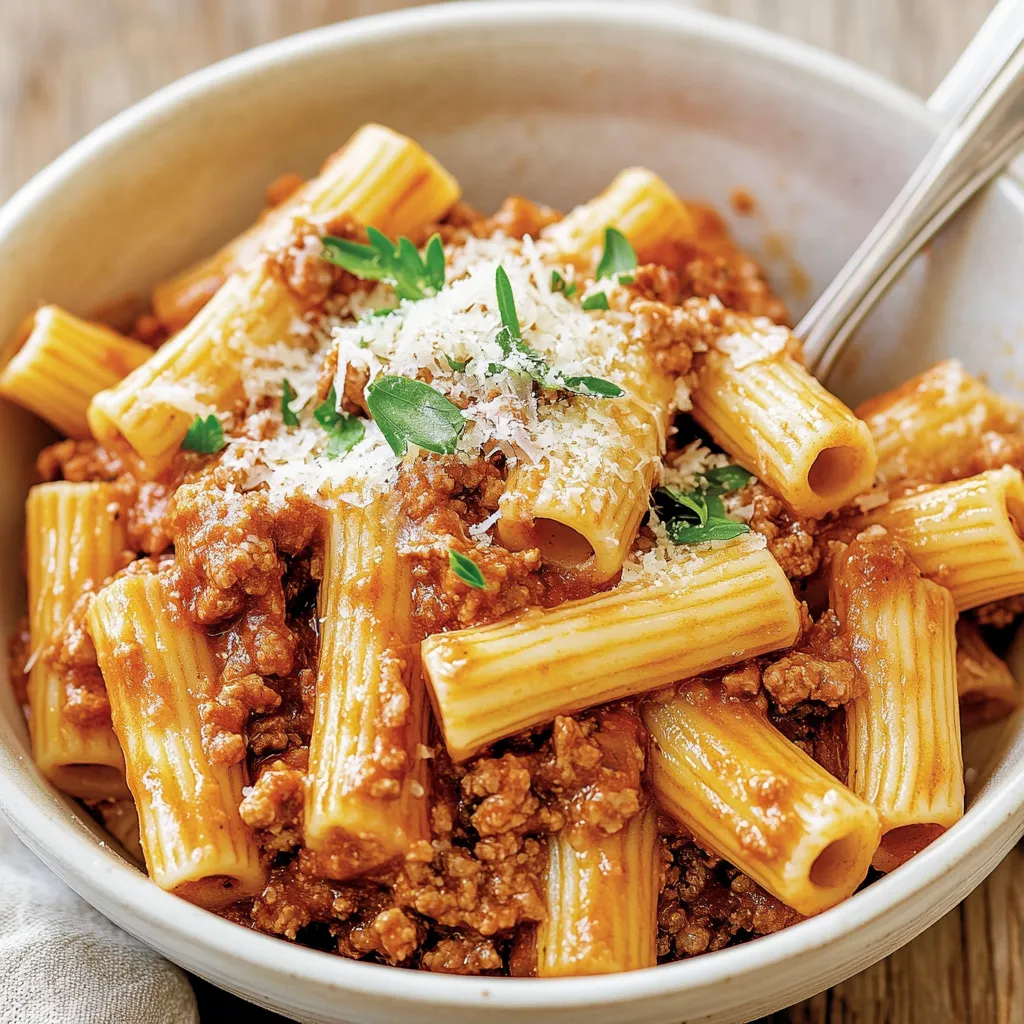 Ein Beef Ragu Pasta in einem Becher.