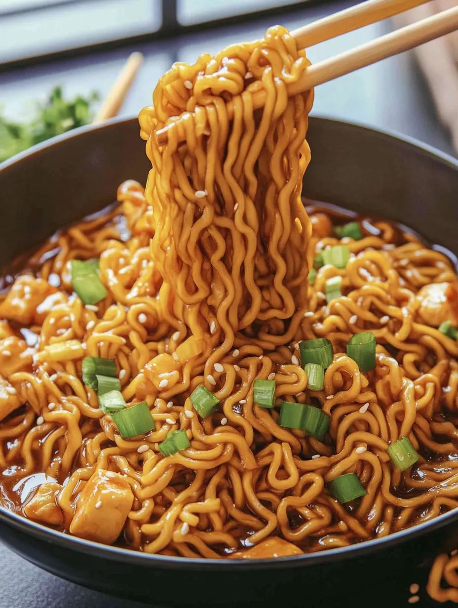 Ein Bild von einer Schüssel mit Ramen noodles, die in eine Schüssel gegeben werden.