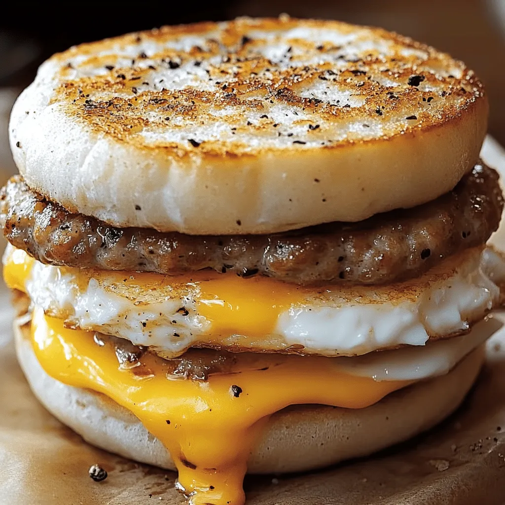 Ein sausages, egg and cheese sandwich, der wie ein McDonald's copycat aussieht.