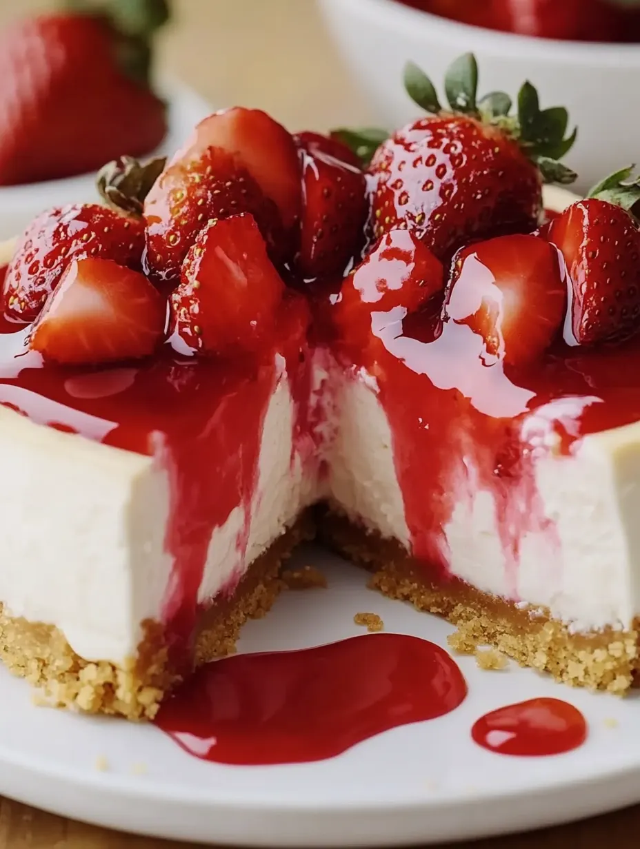 Eine Strawberry Cheesecake Rezept auf einem Teller.