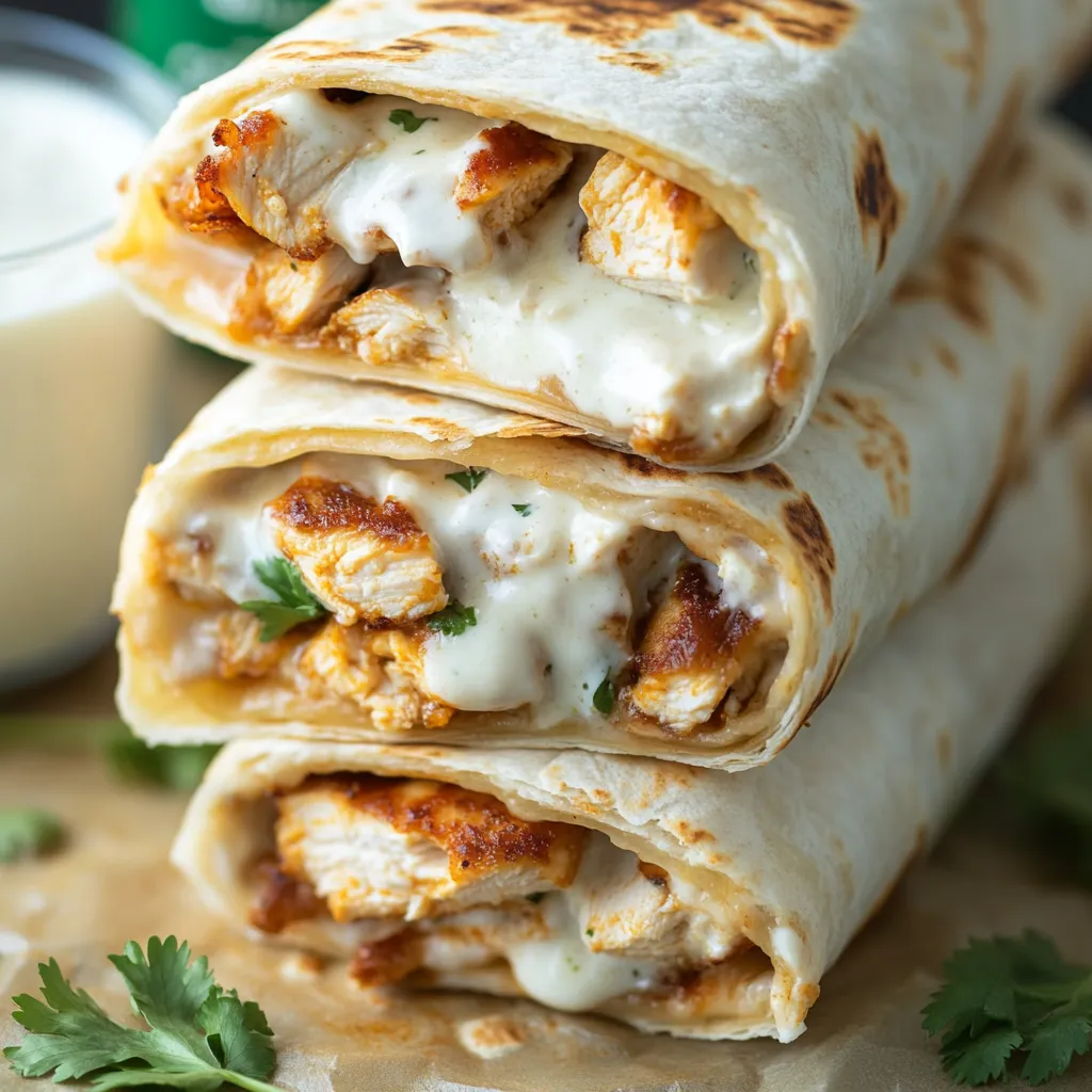 Ein paar Chicken Ranch Wraps auf einem Teller.