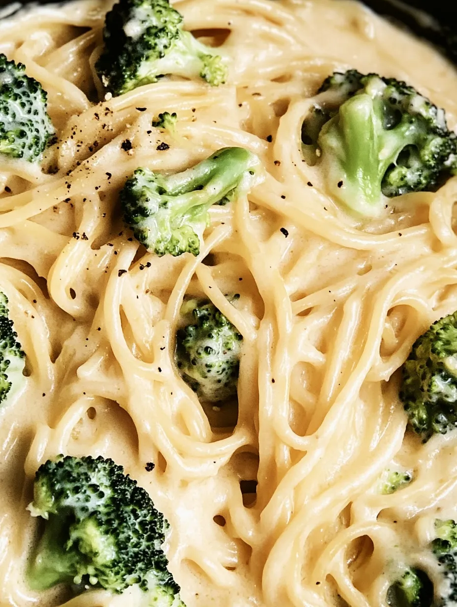 Eine Portion von Low Calorie Chicken Alfredo mit vielen grünen Broccoli-Blättern.