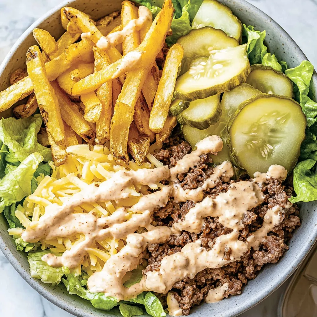 Ein Burger Bowls mit Ketchup, Mayonnaise und Salat.