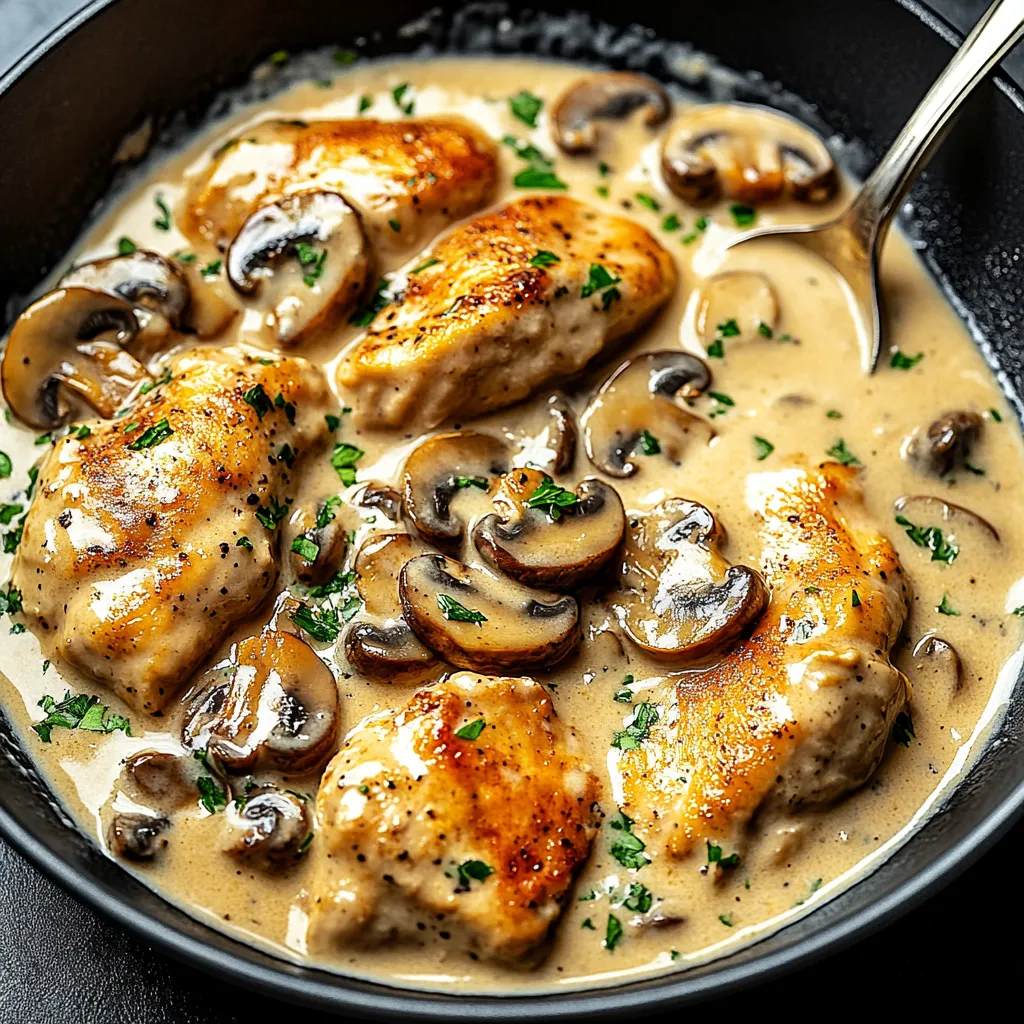 Ein Schalen mit Creamy Mushroom Chicken.