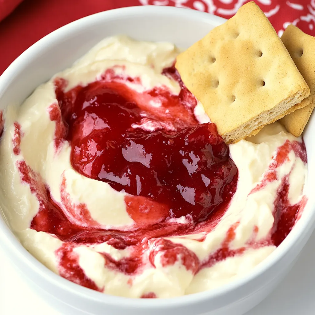 Ein weißer Becher mit Strawberry Cheesecake Dip.