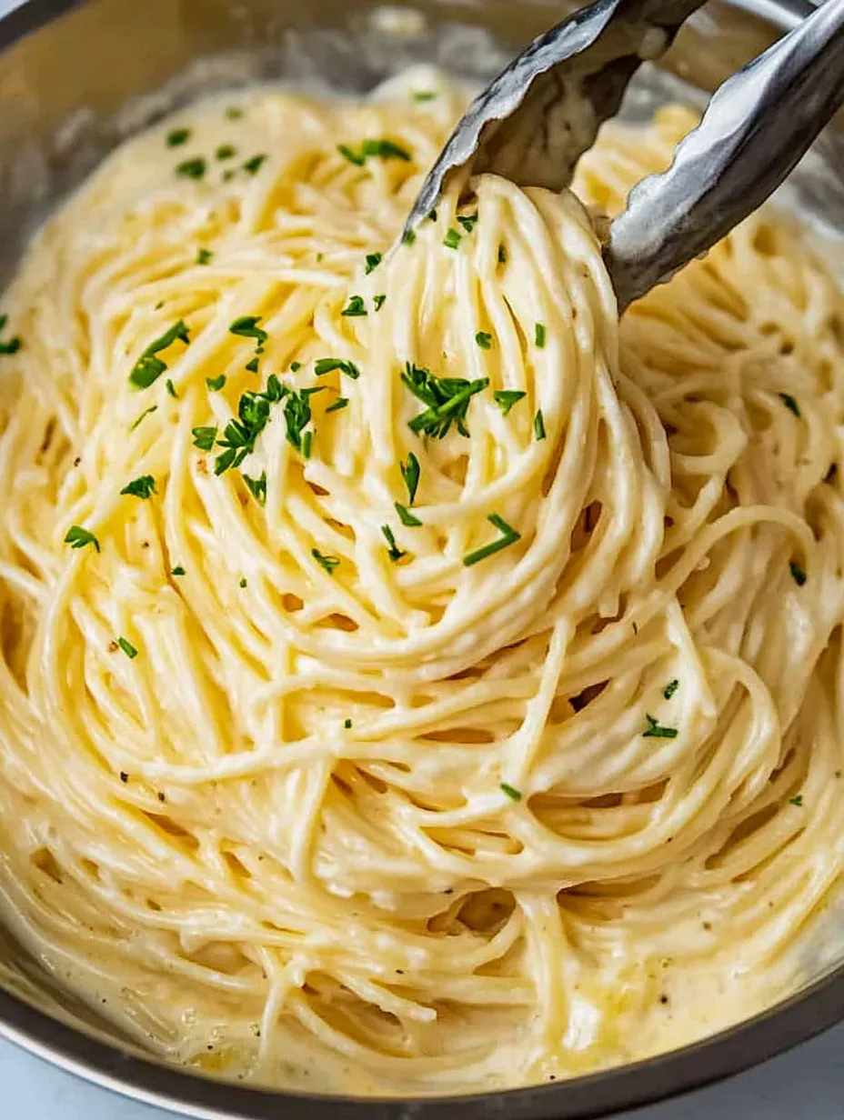 Eine Schüssel mit Pasta, die mit Parmesan und Knoblauch garniert ist.