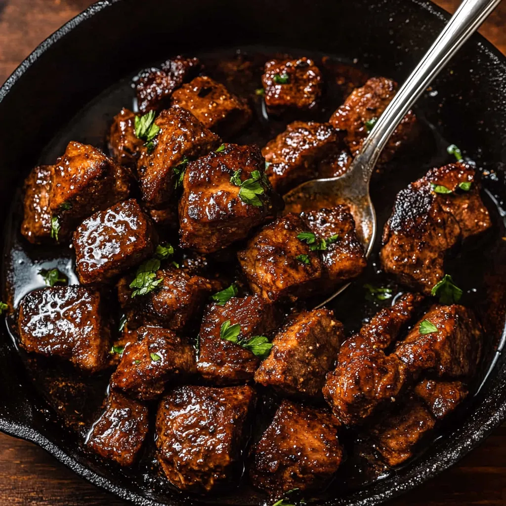Ein Schalen mit Cajun Garlic Butter Steak Bites.