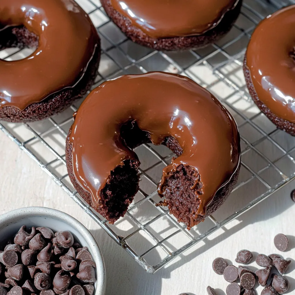 Eine Tafel mit einer Reihe von Chocolate-Protein-Donuts, die in einem Battertray liegen.
