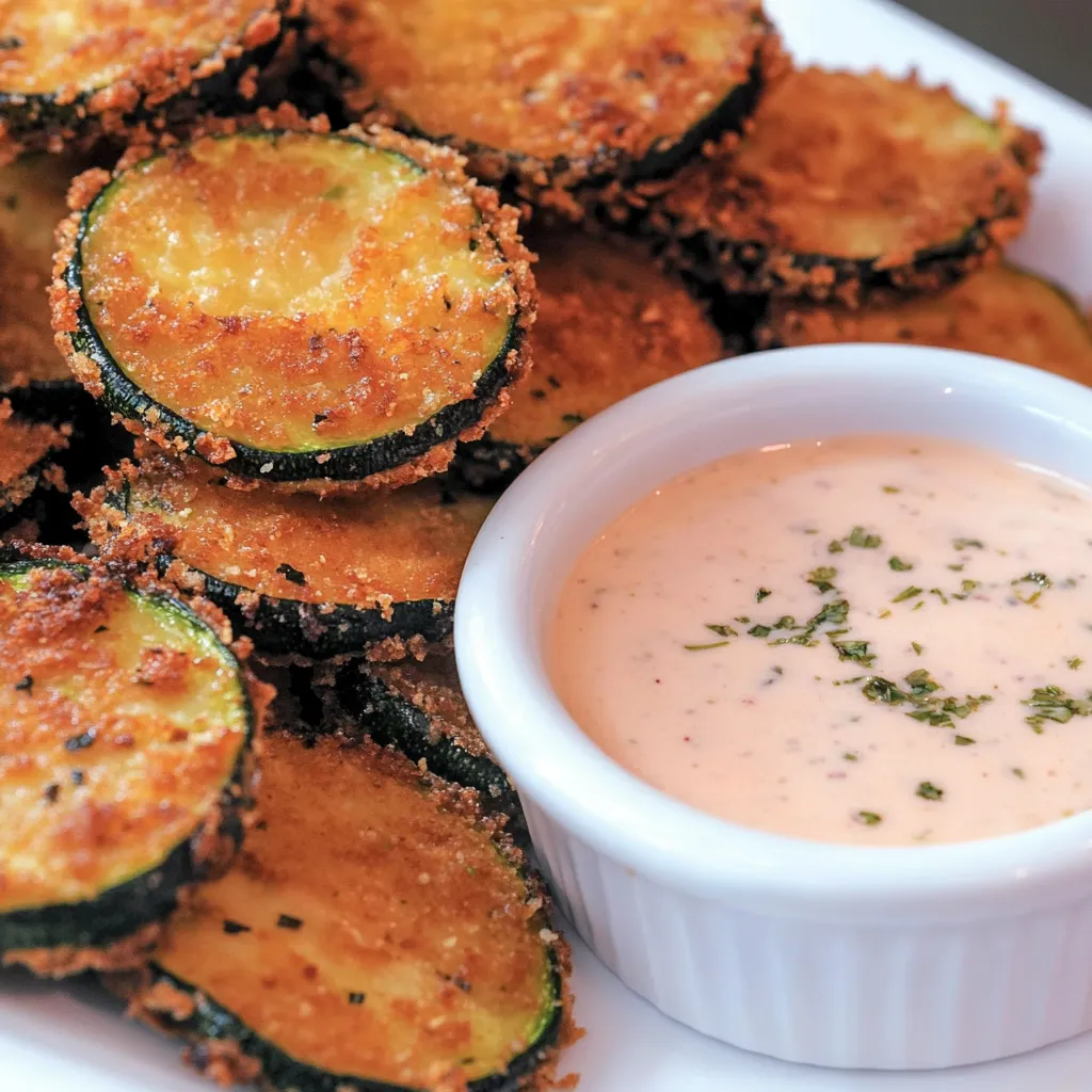 Ein weißer Teller mit Zucchini-Kicheln und einer Schüssel mit Sauce.