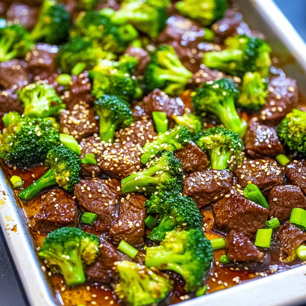 A pan of beef and broccoli.