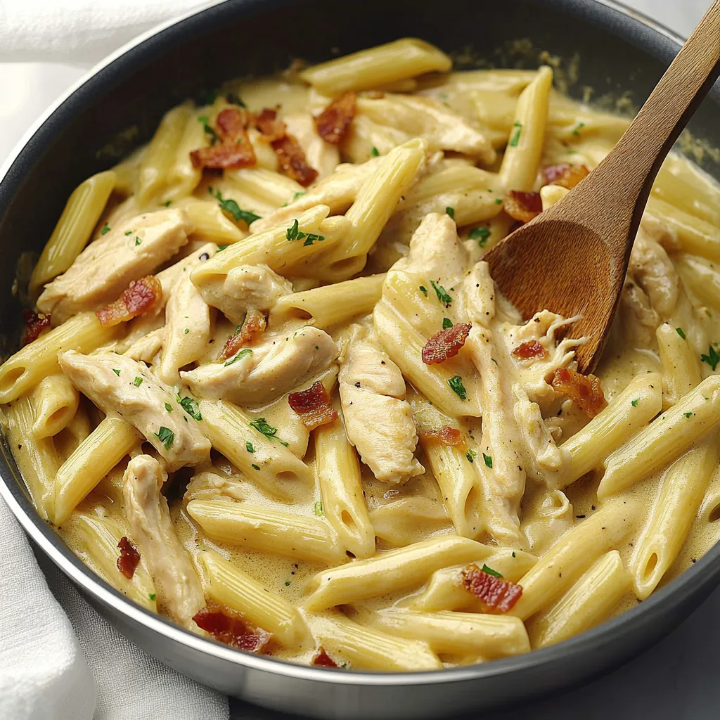 A bowl of chicken bacon ranch pasta.