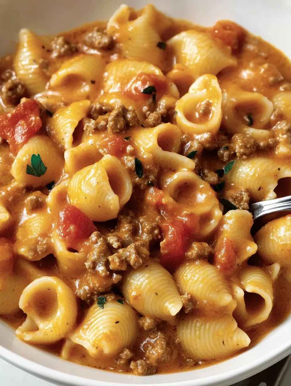 A bowl of pasta with meat and tomatoes.