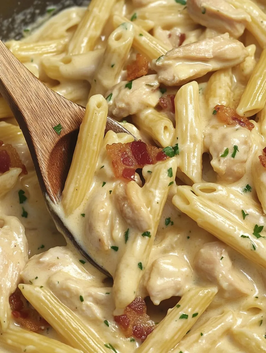 A bowl of chicken bacon ranch pasta.