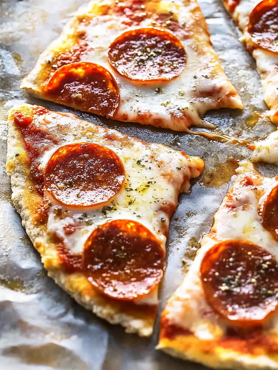 Eine Pizza mit Tomaten und Pepperoni auf einem Tortilla.