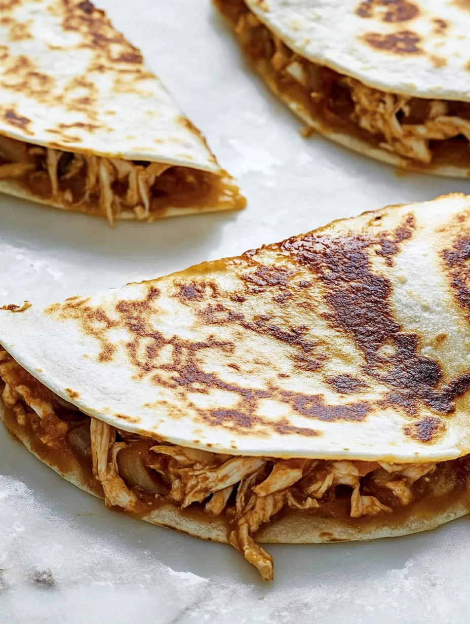 Eine Schicht von BBQ Chicken Quesadillas auf einem Teller.