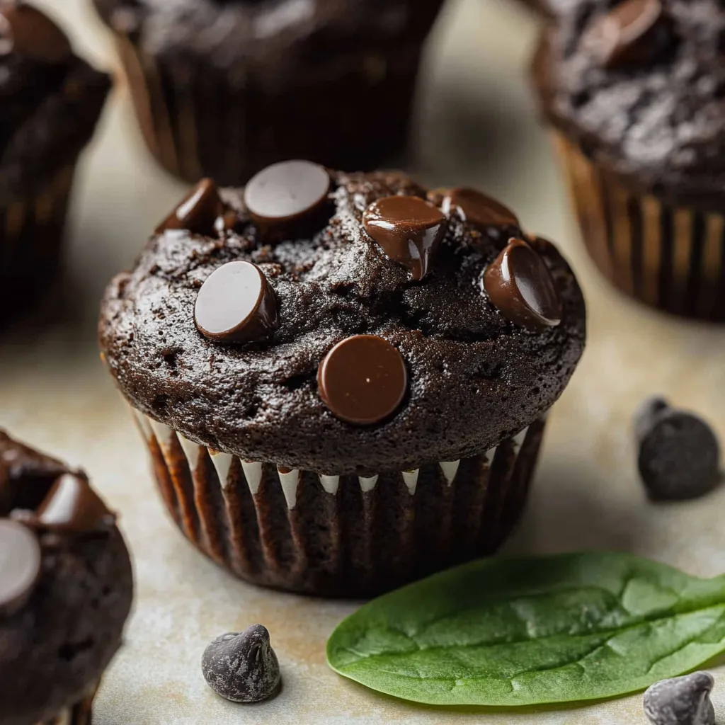 Eine Tasse mit Chocolate Spinach Muffins auf einem Tisch.