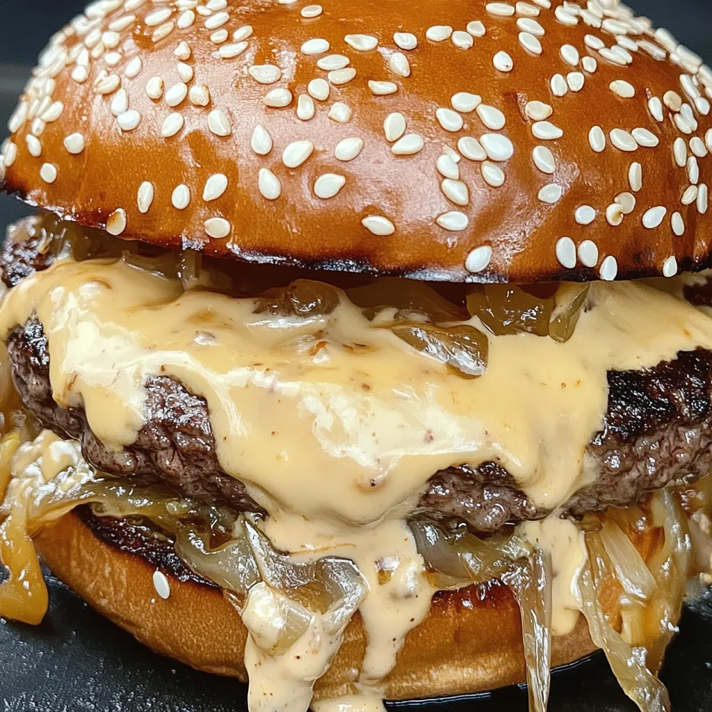 Ein großes Smash Burger mit Baconnaise Sauce auf einem Teller.