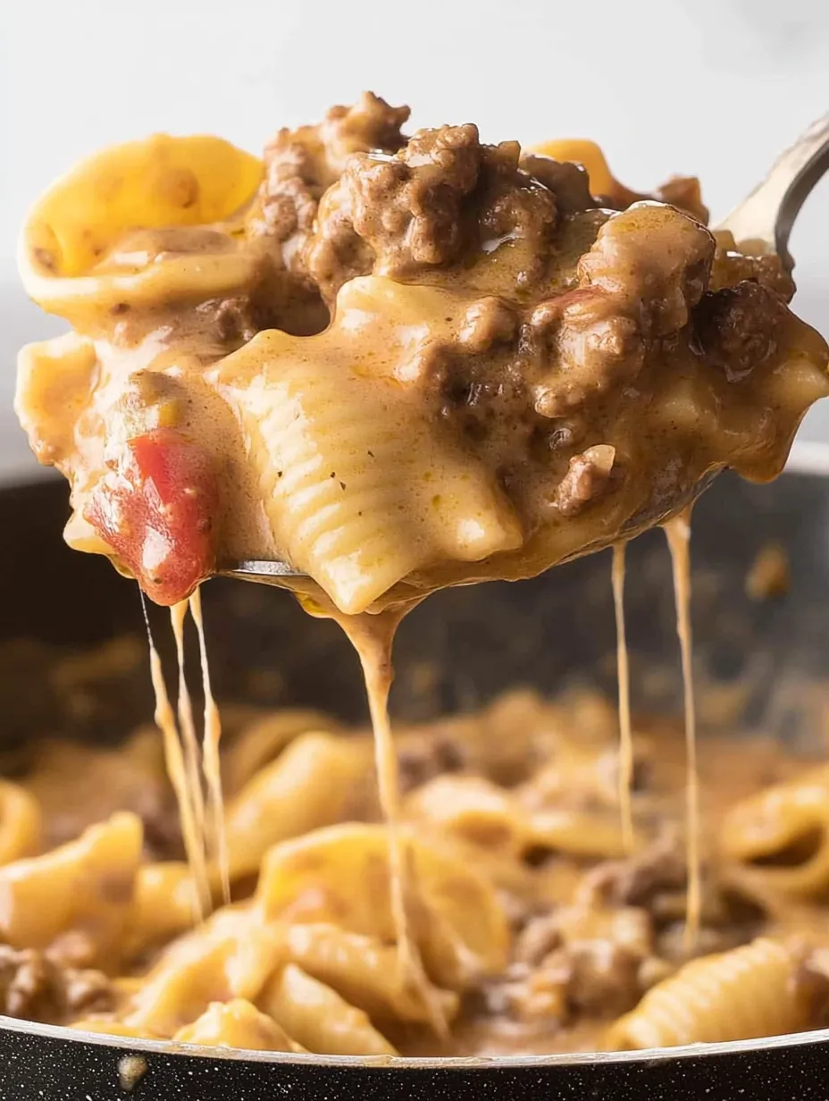 Eine Schüssel mit Pasta, die mit Käse und Rindfleisch garniert ist.