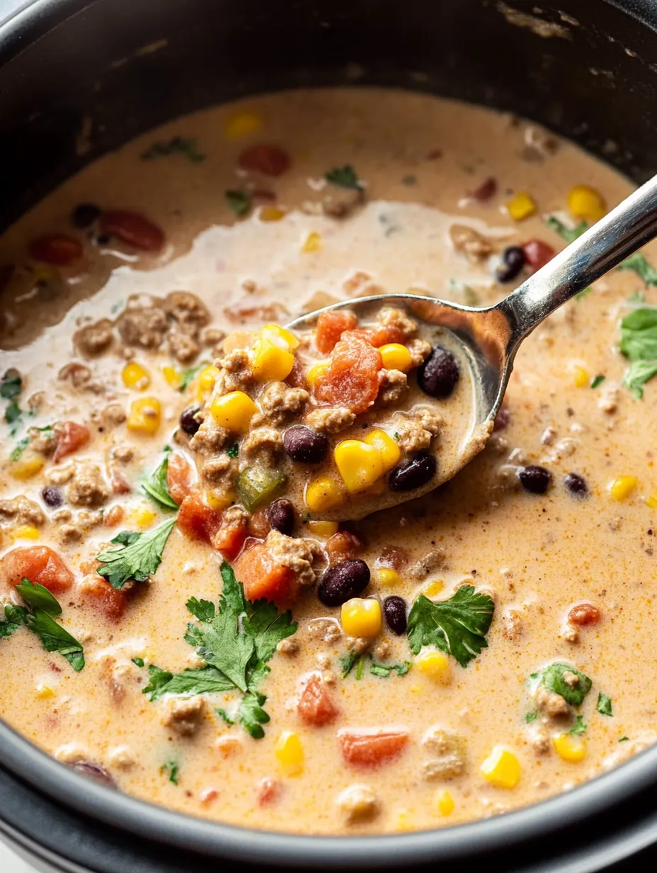 Ein Messer in einer creamy Taco Soup.