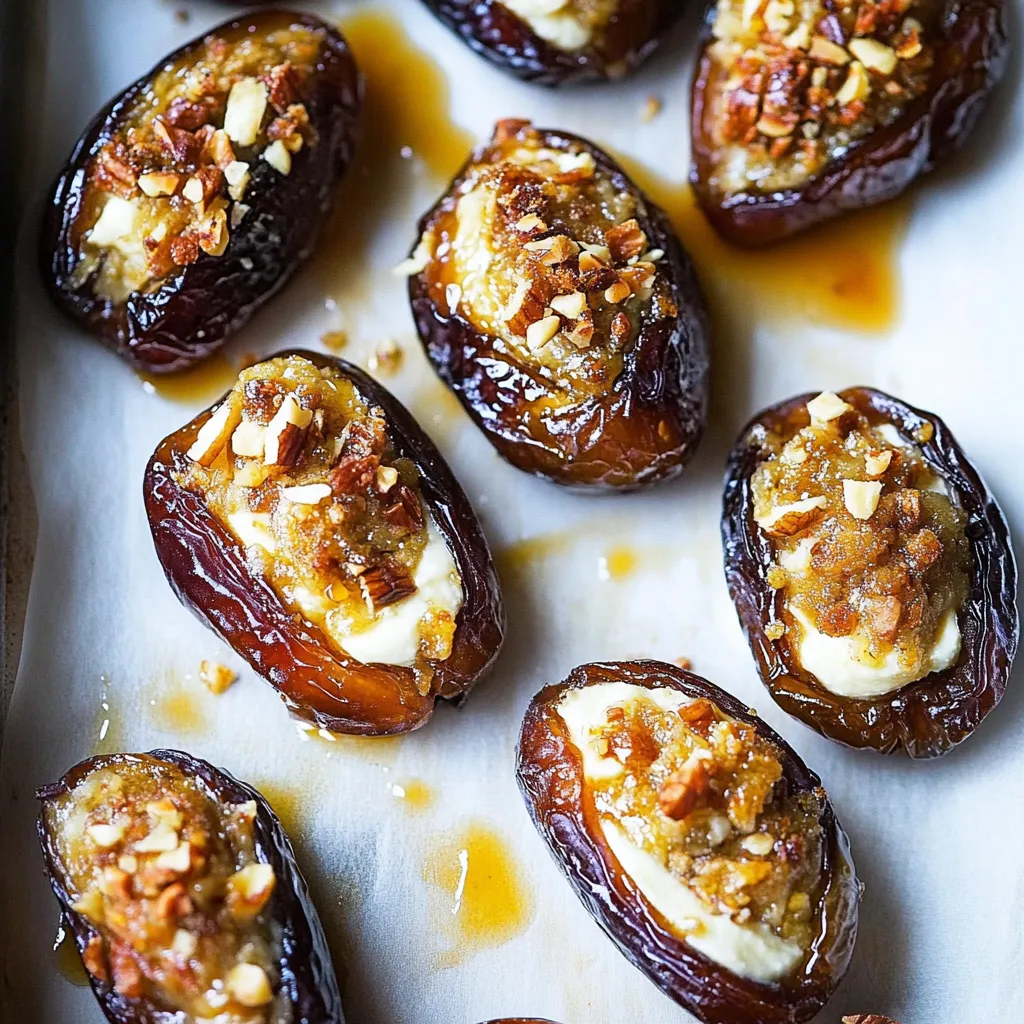 Eine Gruppe von Mascarpone-Stuffed Dates mit einer Maple-Drizzle.