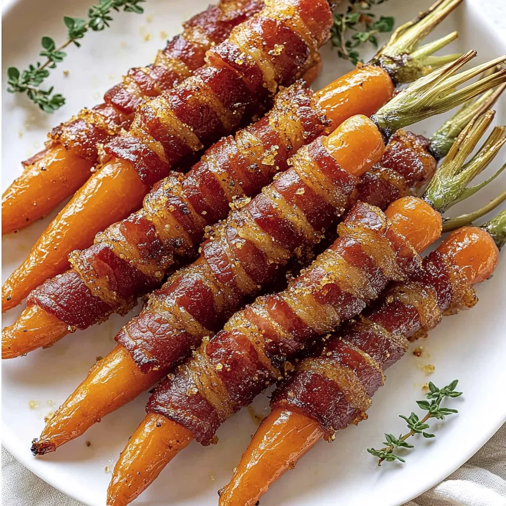 Ein weißer Teller mit Maple Bacon Carrots.
