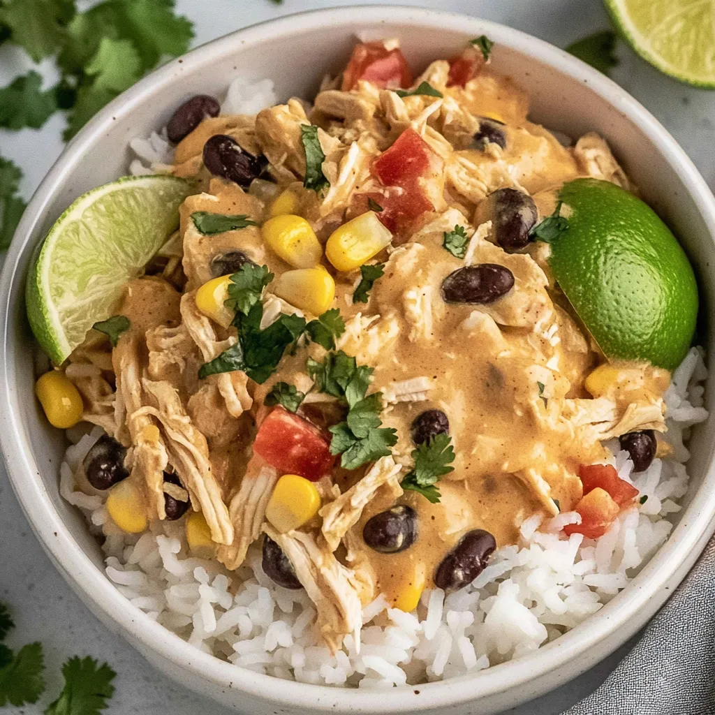 Ein weißer Becher mit Rice und Chicken.