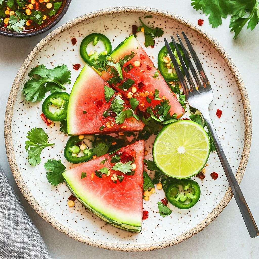 Ein Plate mit Watermelon, Cilantro und Lime.