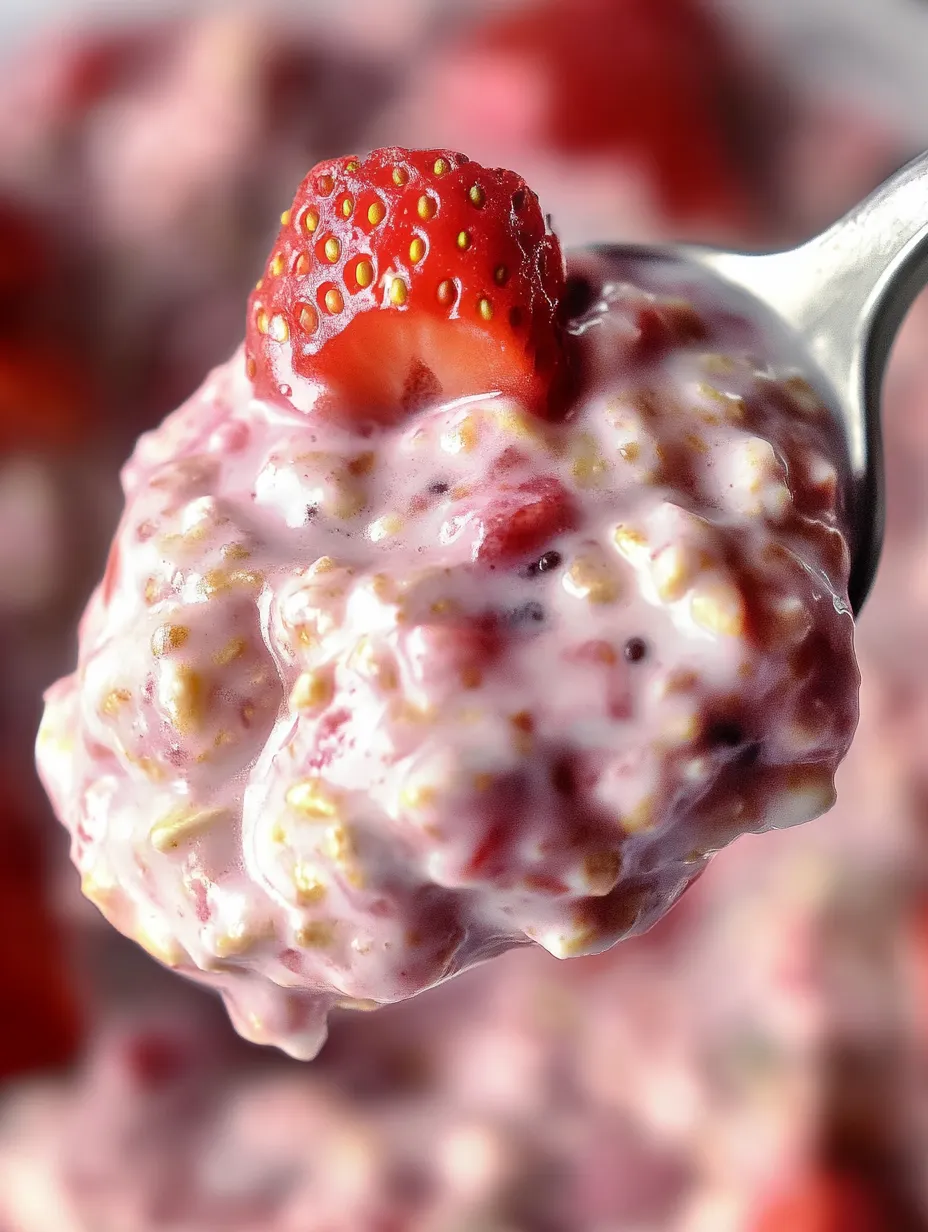 Eine Schüssel mit Strawberries and Cream Overnight Oats.