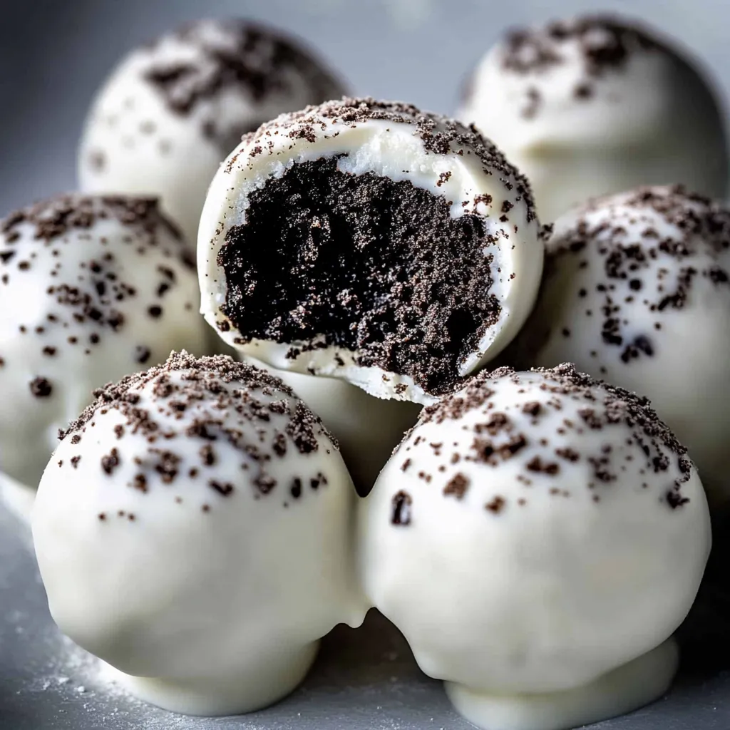 Eine Gruppe von Oreo Cake Balls auf einem Teller.