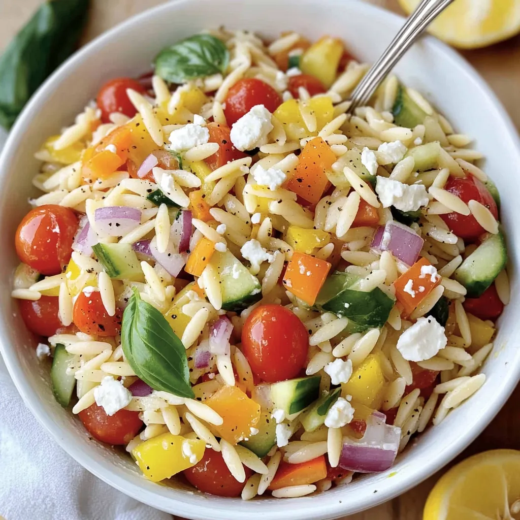 Ein weißer Teller mit einer Mischung aus Reis, Tomaten, Zucchini, Basilikum und Käse.