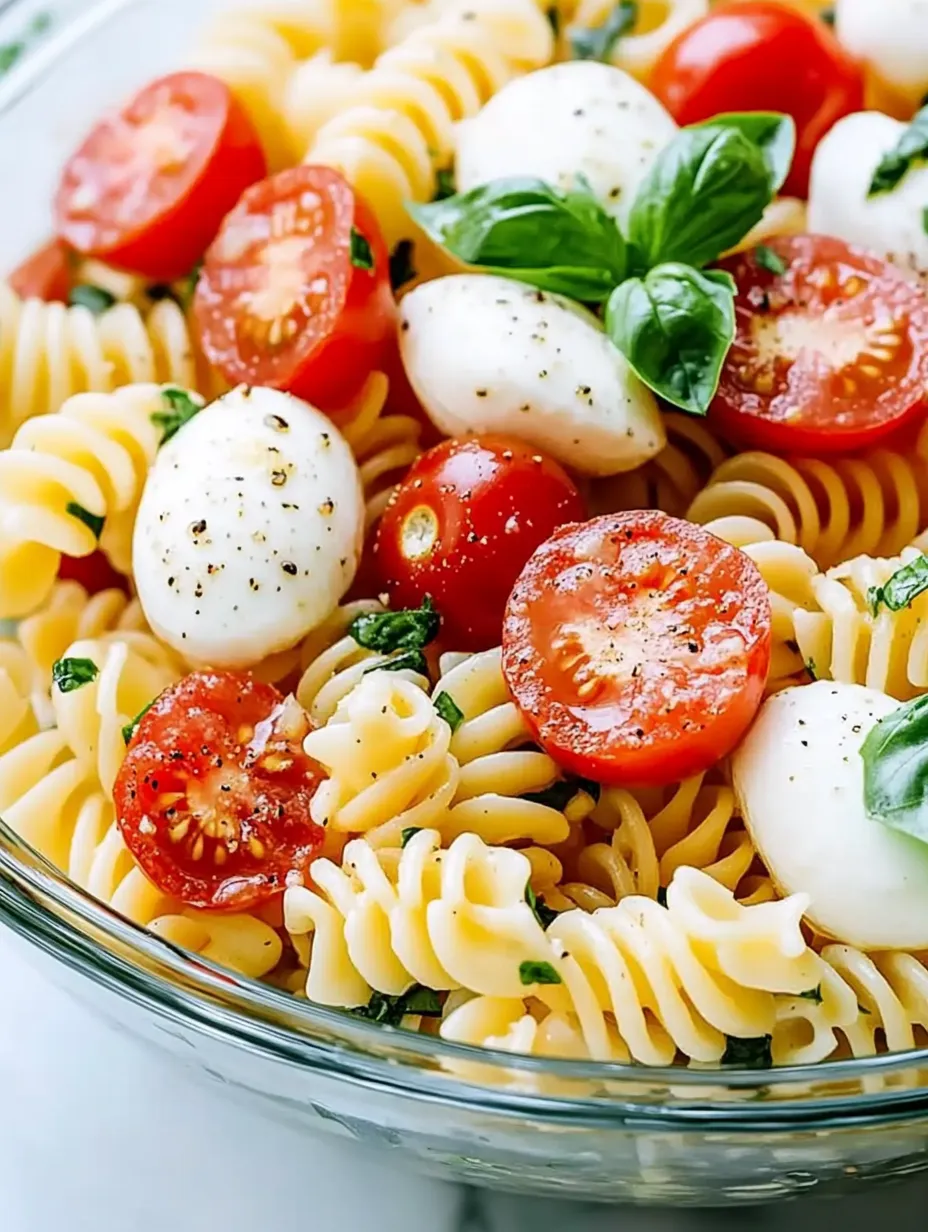 A bowl of pasta with tomatoes, cheese, and basil.